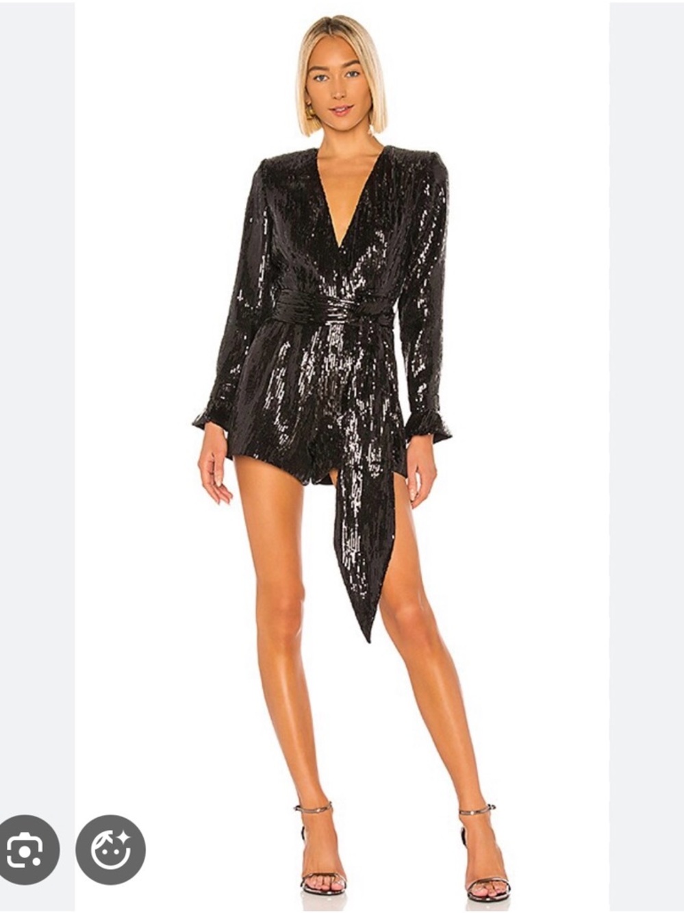 Retrofete Katherine Sequin Long-Sleeve Wrap Romper - size XS